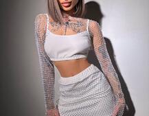 Комплект: топ + спідниця із сіткою зі стразами  Комплект: топ + спідниця із сіткою зі стразами  | PUSHKA SHOP