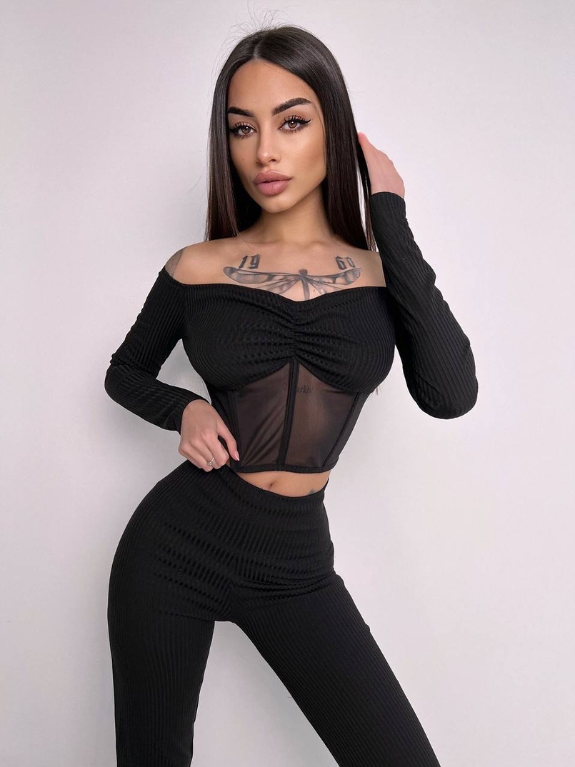 Комплект : штани кльош і топ з елементами корсету  Комплект : штани кльош і топ з елементами корсету  | PUSHKA SHOP