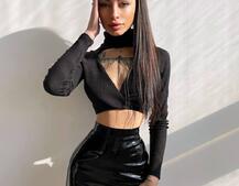 Комплект:  трикотажный топ с запахом + юбка из лаковой эко-кожи | PUSHKA SHOP