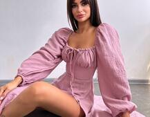 Муслінова сукня -міді з розрізом на ніжці  | PUSHKA SHOP