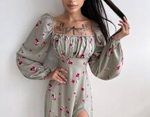 Сукня міді з розрізом в квітковий принт + прозорий корсет  | PUSHKA SHOP