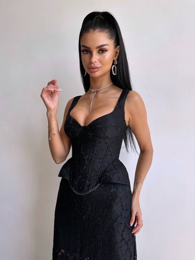 Вишуканий комплект із мереживного корсета та спідниці міді  | PUSHKA SHOP