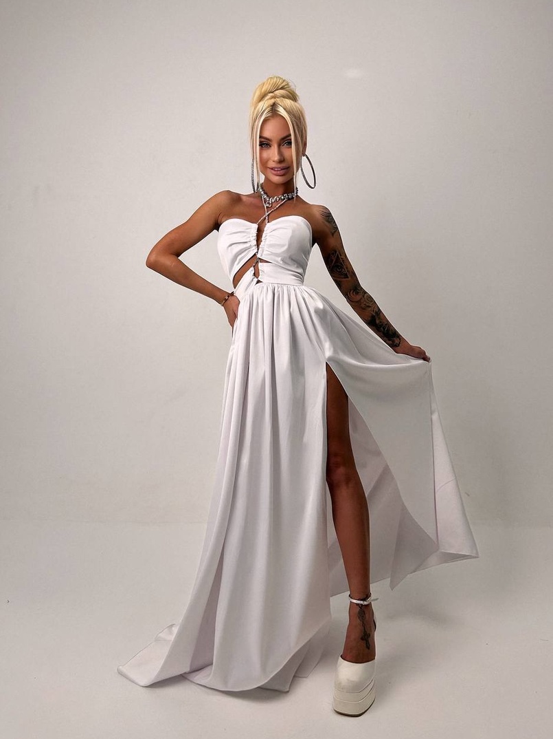 Атласна сукня максі із шнуром зі стразами  Атласна сукня максі із шнуром зі стразами  | PUSHKA SHOP