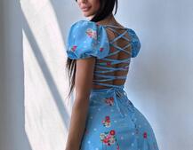 Сукня- міні у квітковий принт зі шнурівкою на спинці  Сукня- міні у квітковий принт зі шнурівкою на спинці  | PUSHKA SHOP