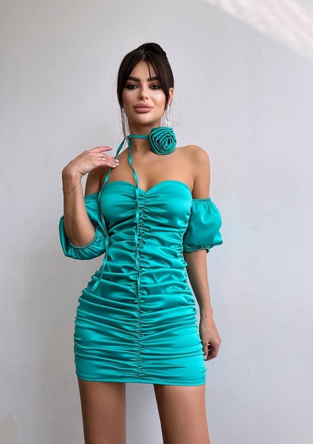 Сукня - міні з драпіруванням та трояндою-чокером | PUSHKA SHOP