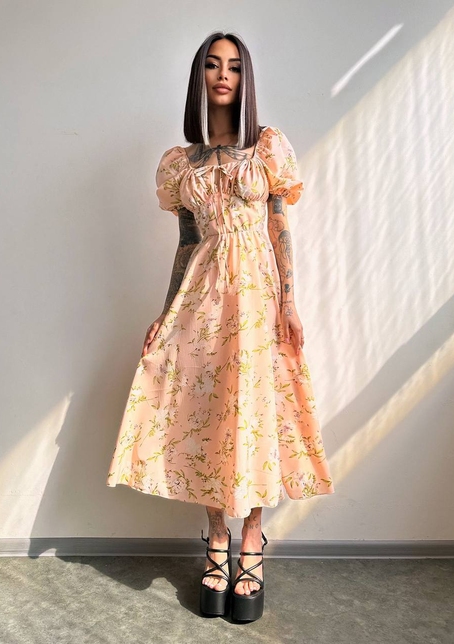 Сукня- міді  з квітковим принтом | PUSHKA SHOP