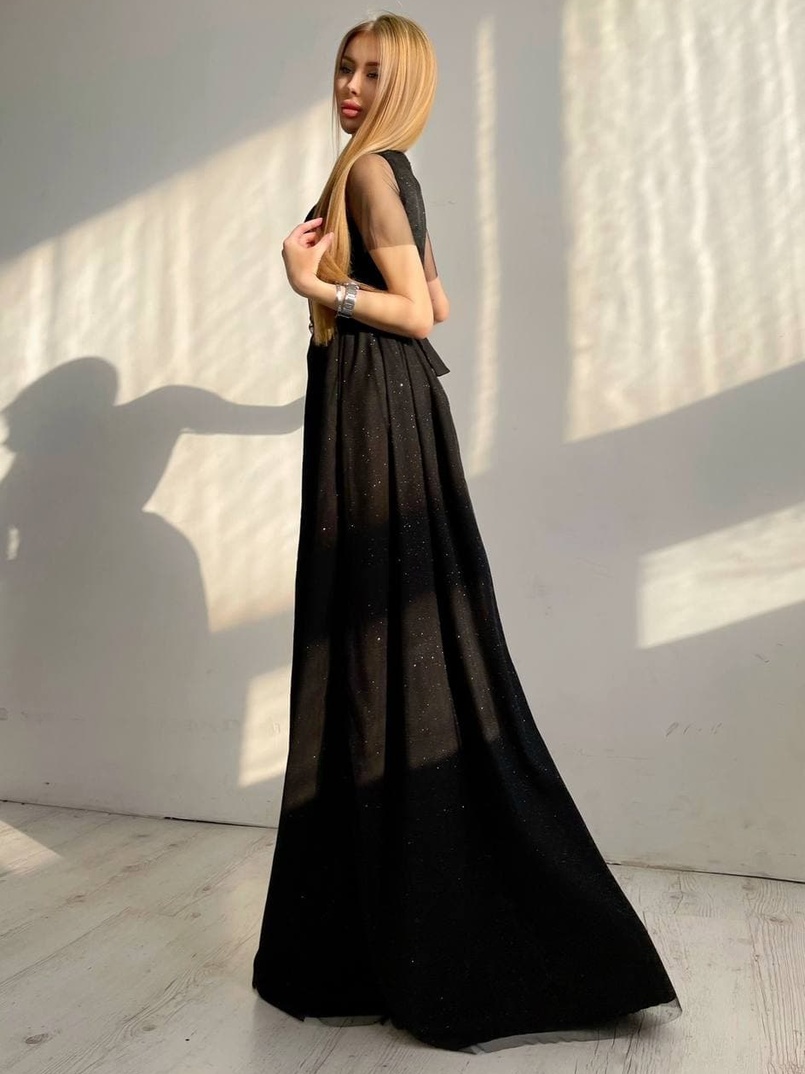 Платье-макси из сетки   с блестками  Платье-макси из сетки   с блестками  | PUSHKA SHOP