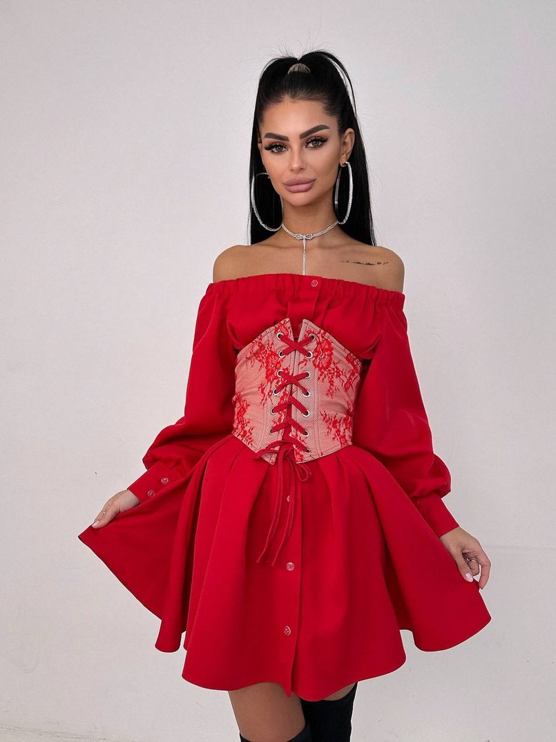 Приталена сорочка на плічках+  мереживний корсет Приталена сорочка на плічках+  мереживний корсет | PUSHKA SHOP