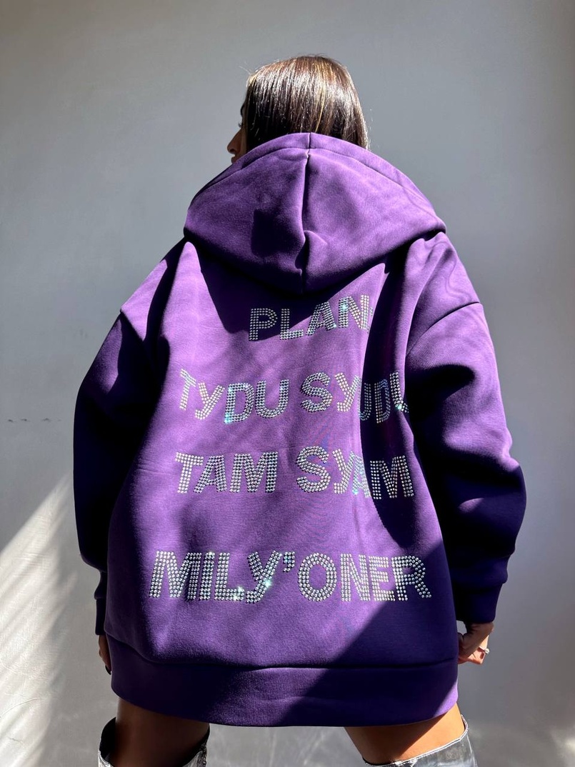 Трендове худі over size із сяючими стразами  | PUSHKA SHOP