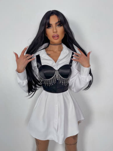 Приталена сорочка + корсет декорований бахромою зі страз Ручна робота Приталена сорочка + корсет декорований бахромою зі страз Ручна робота | PUSHKA SHOP