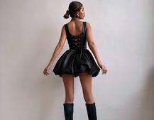 Корсетна сукня з еко-шкіри зі спідницею-балоном | PUSHKA SHOP