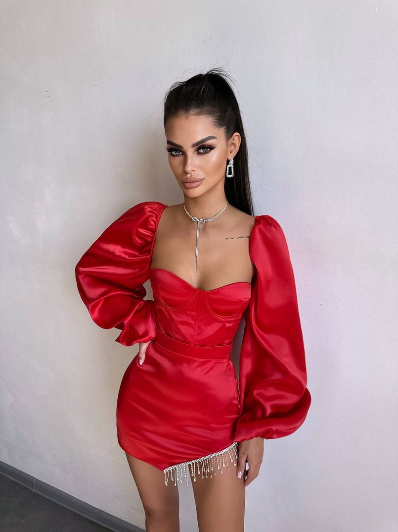 Атласний  комплект: корсет + спідниця декорована бахромою зі страз Атласний  комплект: корсет + спідниця декорована бахромою зі страз | PUSHKA SHOP