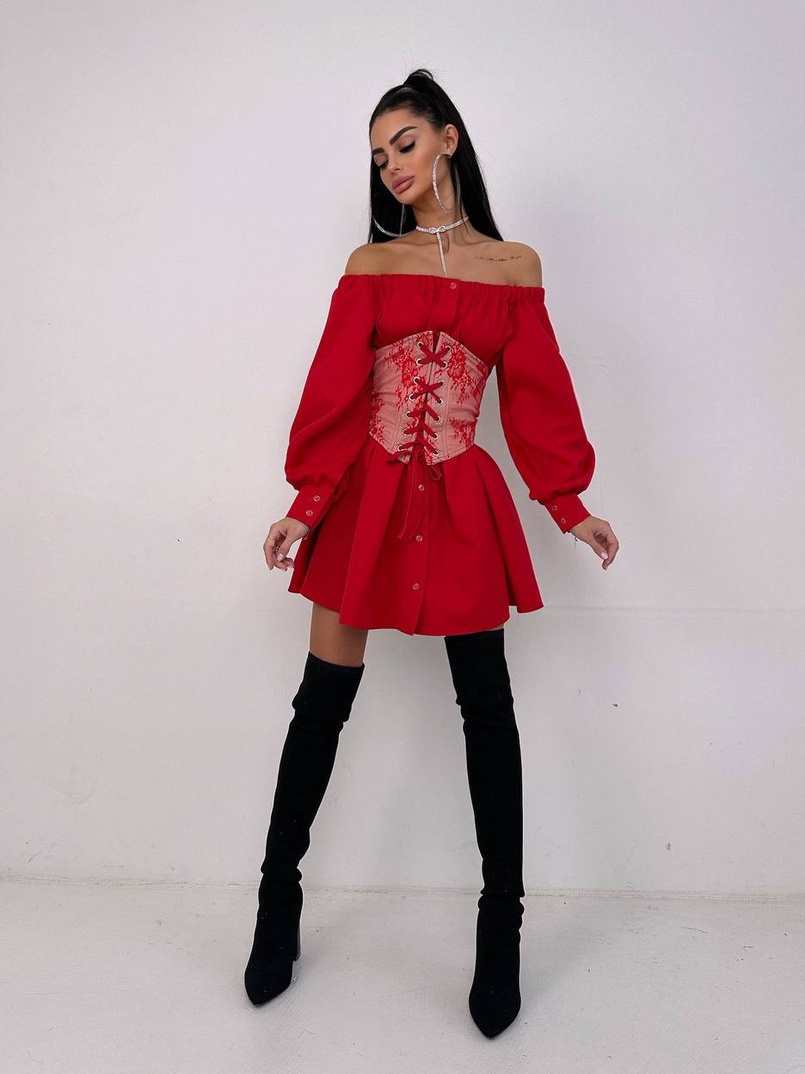 Приталена сорочка на плічках+  мереживний корсет Приталена сорочка на плічках+  мереживний корсет | PUSHKA SHOP