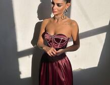 Комплект: корсет-бюстьє , декорований стразами  + спідниця максі з розрізом   | PUSHKA SHOP