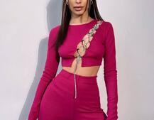 Комплект : штани кльош і топ декорований шнурком зі стразами  Комплект : штани кльош і топ декорований шнурком зі стразами  | PUSHKA SHOP