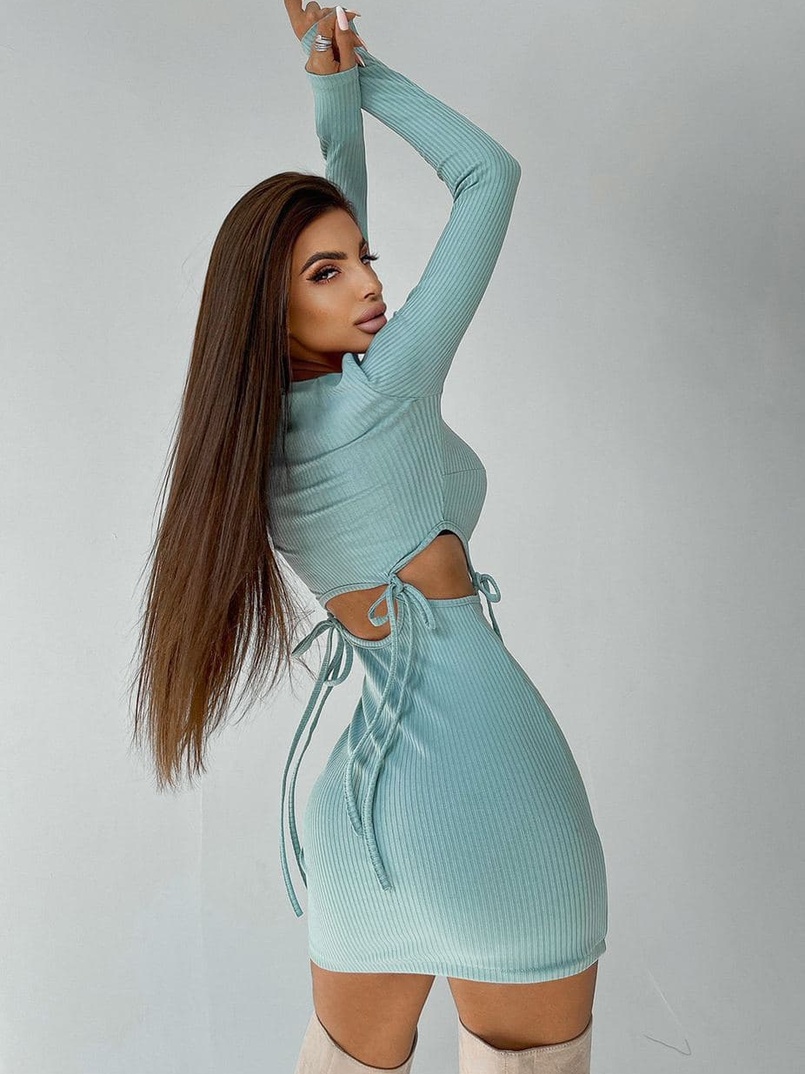 Трикотажное облегающее платье с завязками  Трикотажное облегающее платье с завязками  | PUSHKA SHOP