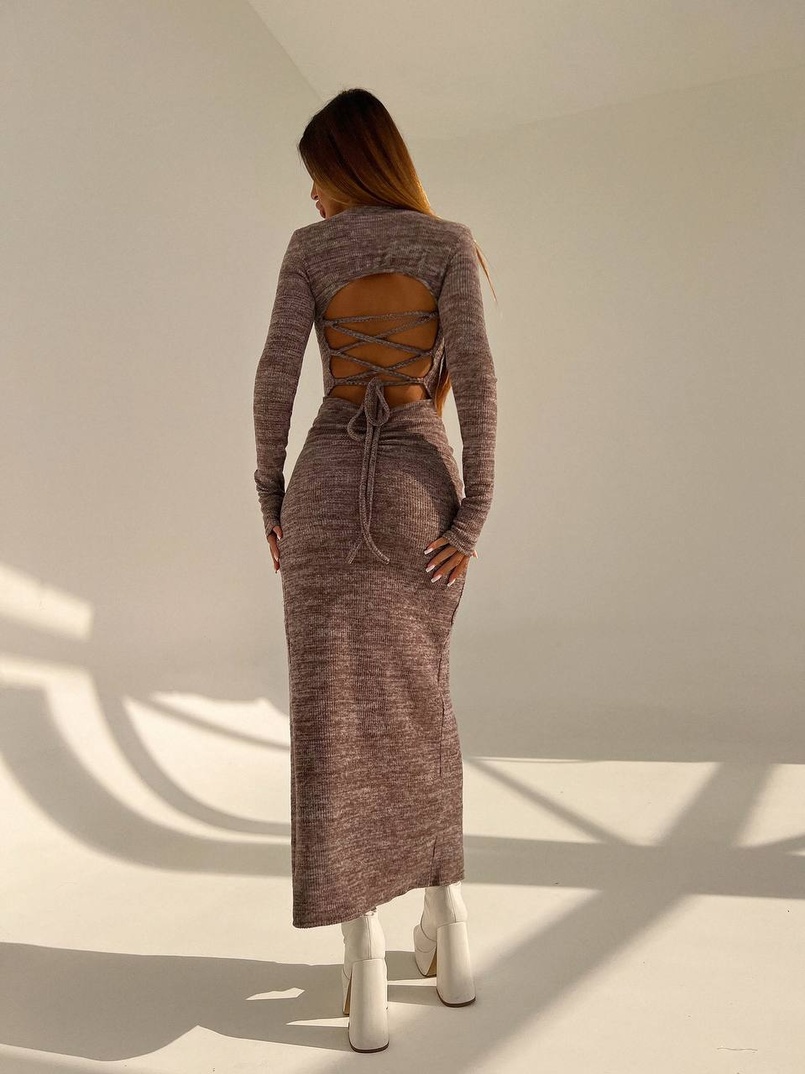 Трикотажна сукня міді зі шнурівкою на спинці | PUSHKA SHOP