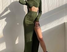 Трикотажный комплект: топ с чашечками push up + юбка миди с разрезом  Трикотажный комплект: топ с чашечками push up + юбка миди с разрезом  | PUSHKA SHOP