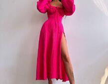 Муслінова сукня -міді з розрізом на ніжці  | PUSHKA SHOP