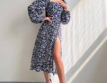 Квіткова сукня-міді зі шнурівкою на спинці та розрізом на ніжці Квіткова сукня-міді зі шнурівкою на спинці та розрізом на ніжці | PUSHKA SHOP