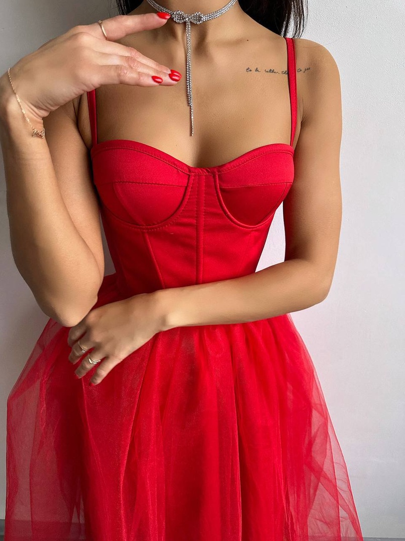 Сукня міді із чашечками з пишною спідницею | PUSHKA SHOP