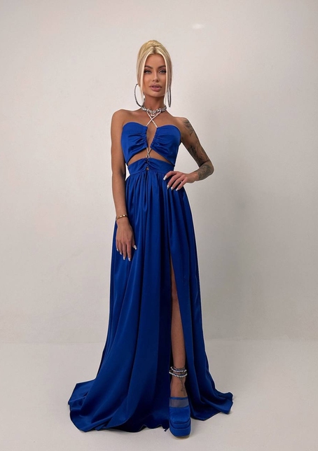 Атласна сукня максі із шнуром зі стразами  | PUSHKA SHOP