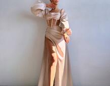 Комплект: корсет, декорований стразами   + спідниця максі з драпіруванням  Комплект: корсет, декорований стразами   + спідниця максі з драпіруванням  | PUSHKA SHOP