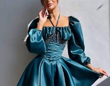 Сукня з корсетом, декорованим бахромою зі страз Ручна робота  Сукня з корсетом, декорованим бахромою зі страз Ручна робота  | PUSHKA SHOP