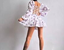 Сукня з квітковим принтом з воланами на ґудзиках  | PUSHKA SHOP