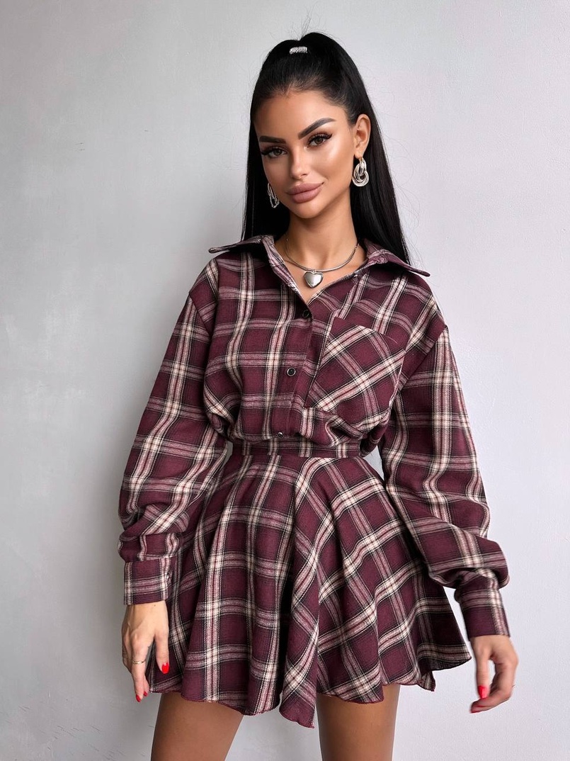 Комплект: сорочка + спідниця у клітинку  Комплект: сорочка + спідниця у клітинку  | PUSHKA SHOP