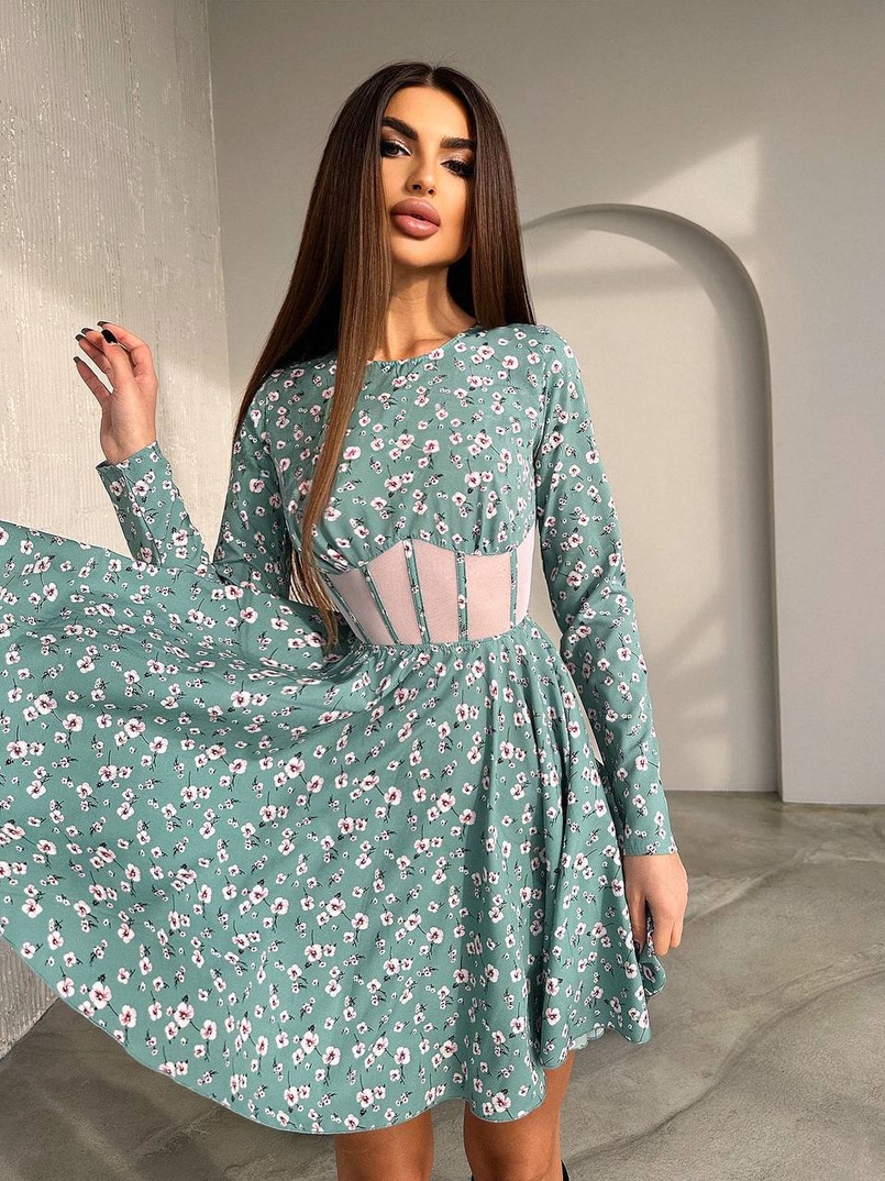 Приталена сукня з корсетною вставкою та спідницею-сонцем | PUSHKA SHOP