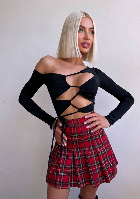 Комплект: топ + спідниця в клітинку   | PUSHKA SHOP