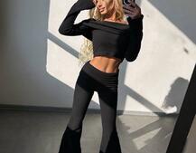 Трикотажний комплект: топ із хомутом + штани кльош Трикотажний комплект: топ із хомутом + штани кльош | PUSHKA SHOP