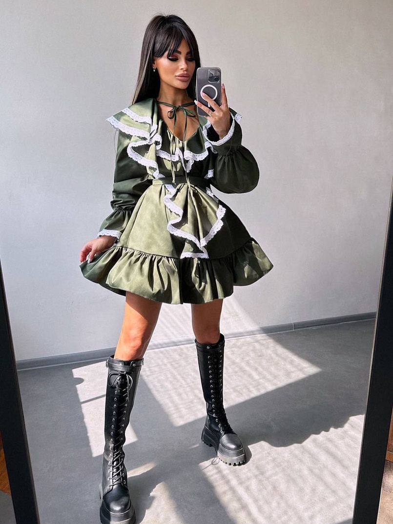 Котонова сукня декорована мереживом    Котонова сукня декорована мереживом    | PUSHKA SHOP