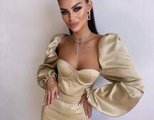 Атласний  комплект: корсет + спідниця декорована бахромою зі страз Атласний  комплект: корсет + спідниця декорована бахромою зі страз | PUSHKA SHOP