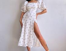 Сукня -міді зі шнурівкою на спинці та розрізом на ніжці з принтом  Сукня -міді зі шнурівкою на спинці та розрізом на ніжці з принтом  | PUSHKA SHOP