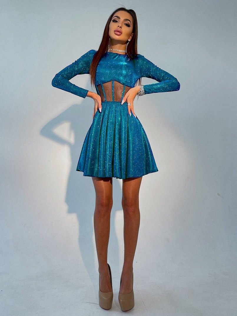 Приталена блискуча сукня з корсетною вставкою та пишною спідницею-сонцем Приталена блискуча сукня з корсетною вставкою та пишною спідницею-сонцем | PUSHKA SHOP