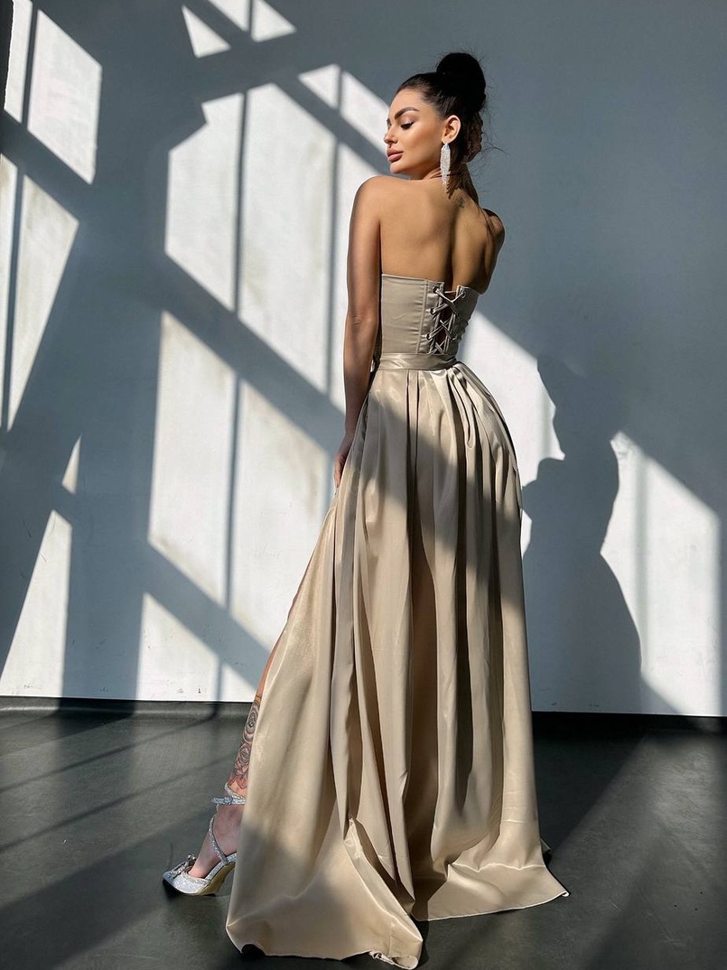 Комплект: корсет-бюстьє , декорований стразами  + спідниця максі з розрізом   Ручна робота  | PUSHKA SHOP