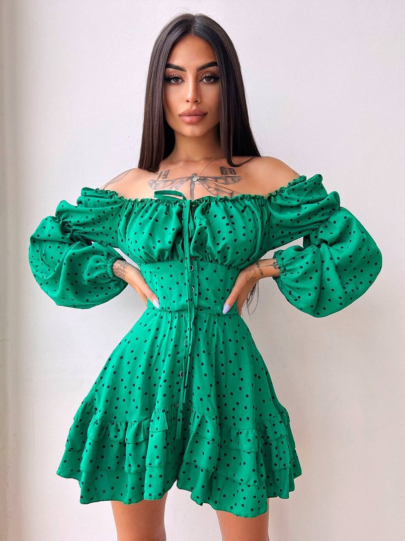 Сукня в горошок на ґудзиках з воланами  Сукня в горошок на ґудзиках з воланами  | PUSHKA SHOP