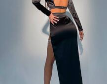 Атласный комплект, декорированный бахромой из страз  Атласный комплект, декорированный бахромой из страз  | PUSHKA SHOP