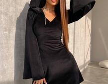 Оксамитова сукня міні з розкльошоними рукавами    Оксамитова сукня міні з розкльошоними рукавами    | PUSHKA SHOP