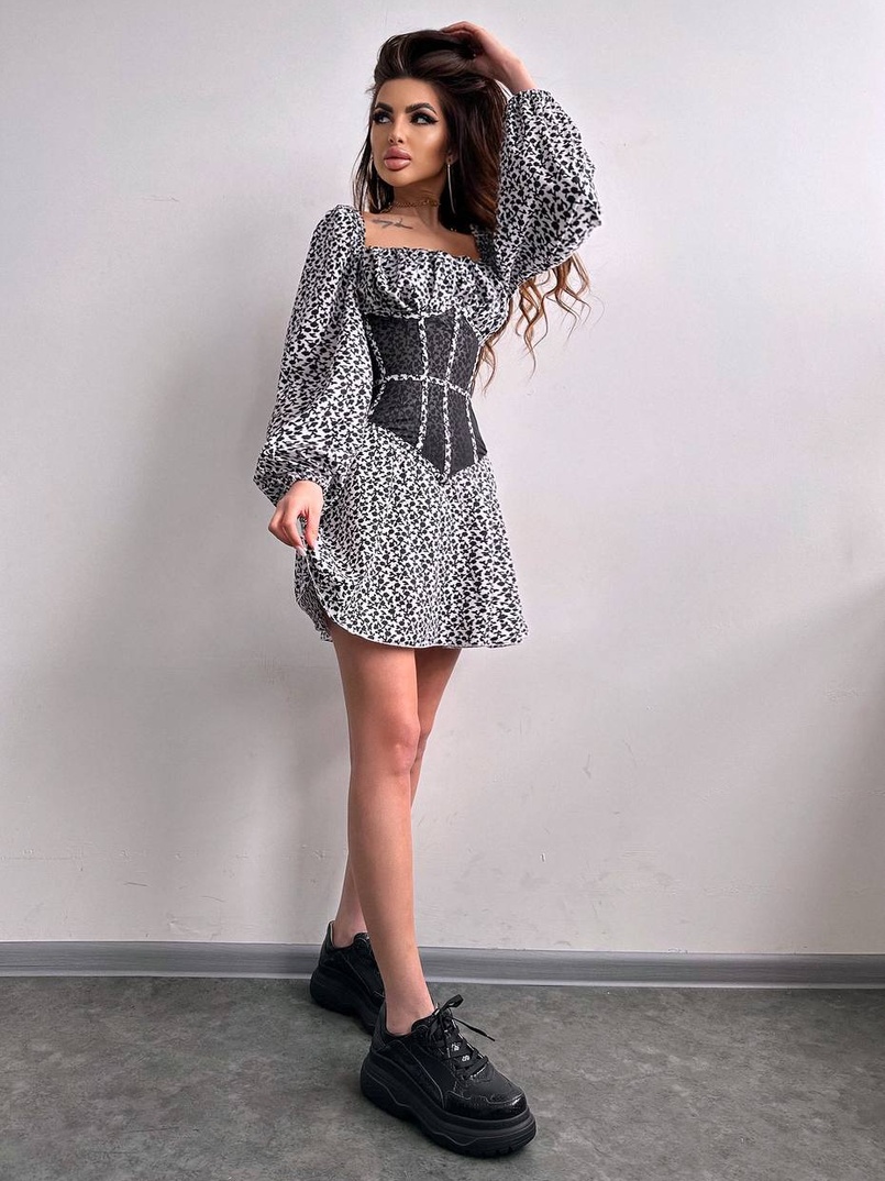 Сукня міні в квітковий принт + прозорий корсет  | PUSHKA SHOP