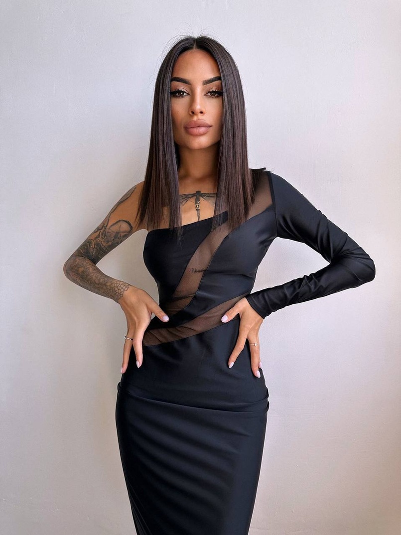 Сукня міді  із вставками сітки  Сукня міді  із вставками сітки  | PUSHKA SHOP