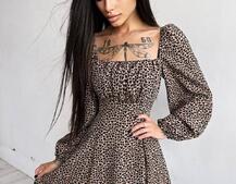 Приталена сукня з принтом  + прозорий корсет | PUSHKA SHOP