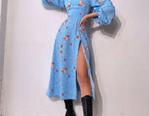 Квіткова сукня-міді зі шнурівкою на спинці та розрізом на ніжці Квіткова сукня-міді зі шнурівкою на спинці та розрізом на ніжці | PUSHKA SHOP