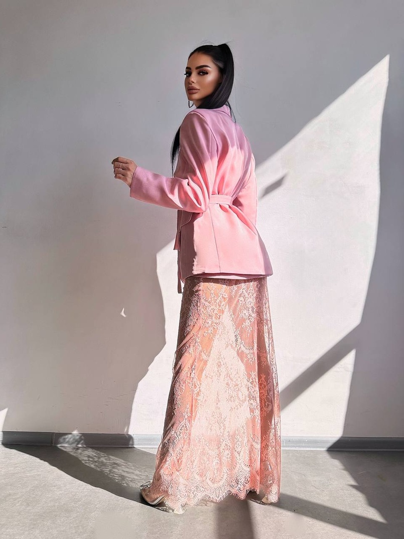 Комплект: піджак + блуза з баской + мереживна спідниця-шорти  Комплект: піджак + блуза з баской + мереживна спідниця-шорти  | PUSHKA SHOP