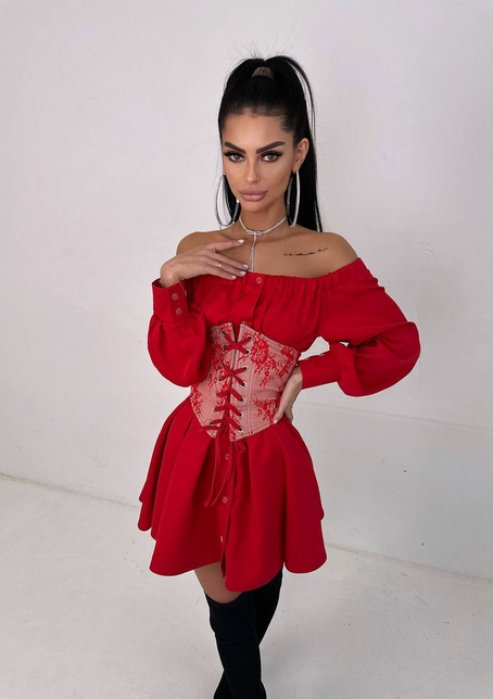 Приталена сорочка на плічках+  мереживний корсет Приталена сорочка на плічках+  мереживний корсет | PUSHKA SHOP