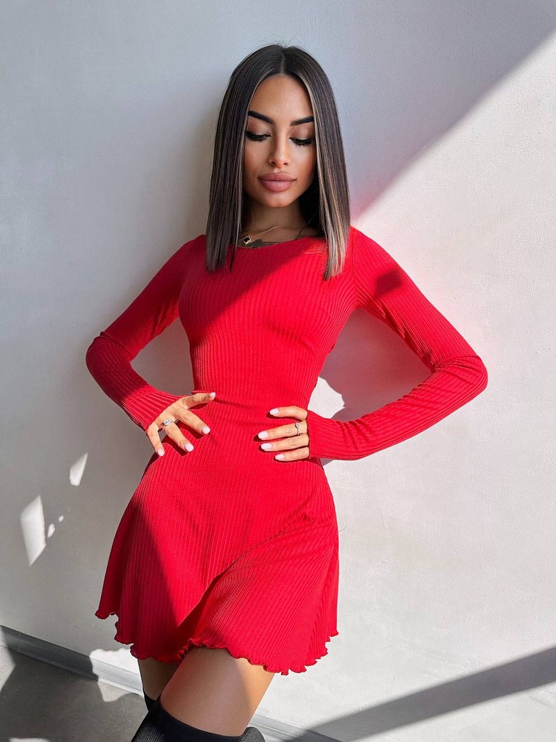 Трикотажна сукня міні  зі шнурівкою на спинці    | PUSHKA SHOP