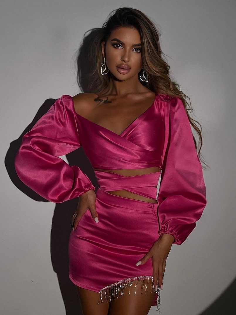 Атласний комплект, бахромою зі стразами  Ручна робота, прикраса пришита  Атласний комплект, бахромою зі стразами  Ручна робота, прикраса пришита  | PUSHKA SHOP