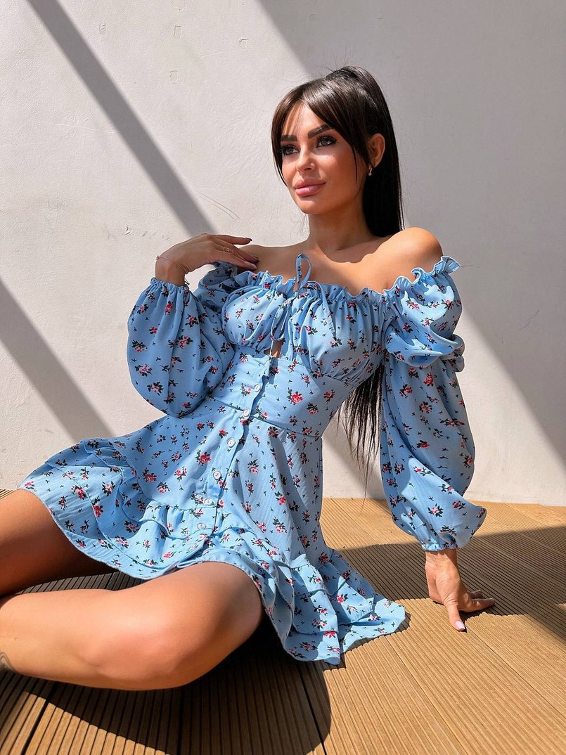 Сукня з квітковим принтом з воланами на ґудзиках  Сукня з квітковим принтом з воланами на ґудзиках  | PUSHKA SHOP